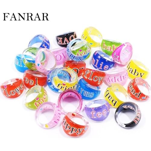 Wholesale jewelry mix color 50/100pcs Letter Rings Love smile feel Friend happy Kids Child baby girl Rings Friendship Gift R051