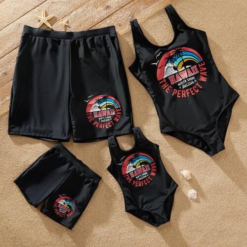 PatPat New Summer Family Look Beach Landscape Pattern Printing One-piece Matching Swimsuits