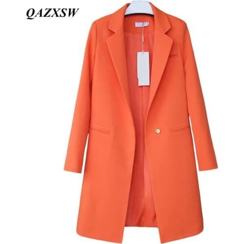 QAZXSW 2017 Hot Sale Women Jackets Coats Spring Autumn Casual Long Women Suits Wide Waisted Solid Female Jacket Plus Size YX8803