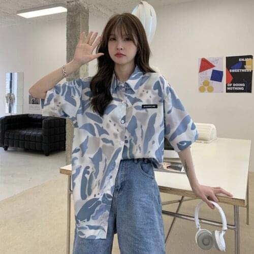 Loose Vintage Style Casual Shirts Woman Clothing Print Summer Ladies Tops Fashion Female Turn-down Collar Plus Size Blouses