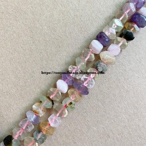 2lots more 10% off ! Semi-precious Stone Irregular Faceted Rondelle Mixed Colors Quartz 7" Loose Beads 6x11mm
