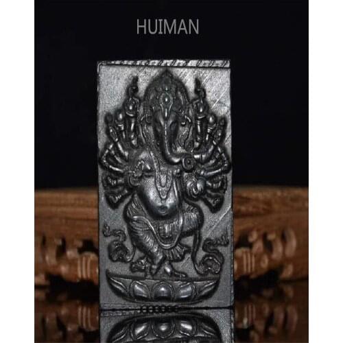 Home Decoration Hongshan Culture Archaize Black Iron Meteorite Elephant Trunk God Pendant Statue Handicraft