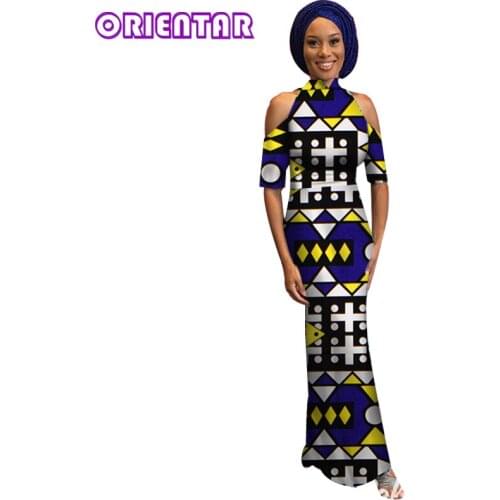 Elegant Women African Dresses African Wax Print Cotton Maxi Dress Lady Sexy Bodycon Long Party Dress Africa Clothing WY3774