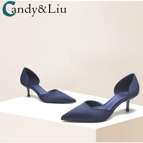 Temperament Treasure Blue Shoe 2021 Spring Summer New 5cm Sexy Hollow Pointed Thin Heel Middle Heel High-heeled Shoes Women