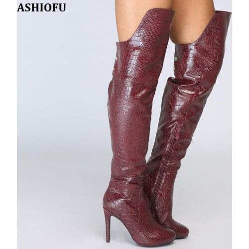 ASHIOFU New Handmade Ladies Thigh High Boots Sexy Night-club Party Over Knee Boots Evening Winter Fashion Long Boots Shoes