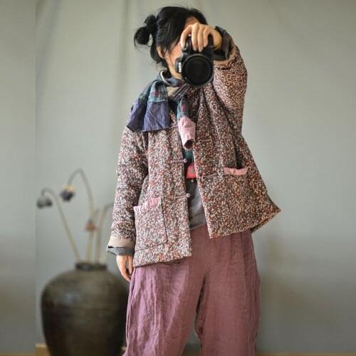 Winter Women Coat Cotton Padded Parkas 2020 winter 2020 Original Cotton-Padded Vintage Floral Pockets Women Warm Coat