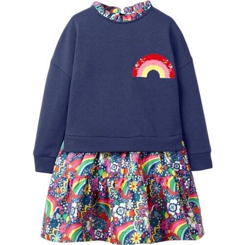 2021 Autumn Baby Girl Clothes Brand Dress Toddler Gift Casual Cotton Rainbow Sequin Flower Print Dresses for Kids 2-7 Years