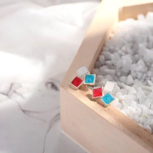 2021 Trend Women Jewelry Square Earrings Female Simple Color Sweet Geometric Earrings Cold Stainless Steel Piercing Earrings