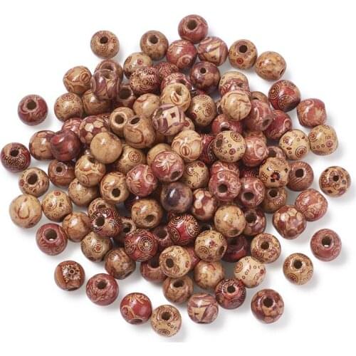 300pcs Mixed Color Round Printed Wood Beads Bead Spacers for Jewelry Making DIY Bracelet Necklace 13x12mm Hole: 3~4mm