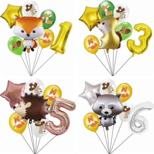 6pcs Large Jungle Hedgehog Fox Raccoon Balloons Cartoon Animal 32inch Foil Balloon Birthday Safari Party Decor Kids Toys