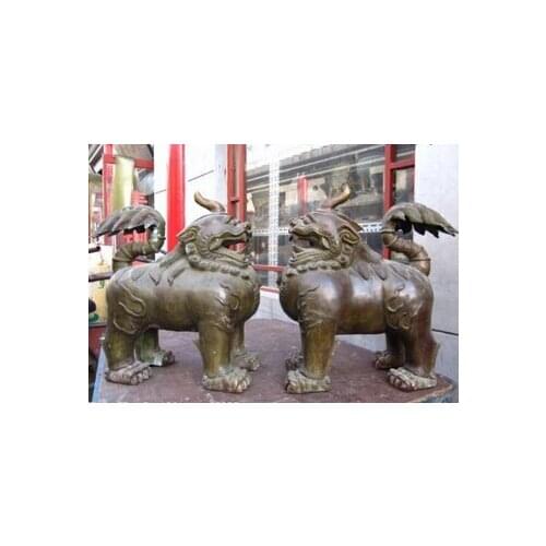 Bi002058 21 China royal Bronze Copper Feng Shui Evil talisman Foo Dog kylin Lion Pair
