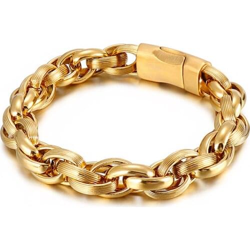 High Polished Gold Color Link Bracelet Men 22cm Stainless Steel Bike Chain Bilezik Boho Male Jewellry Accessories