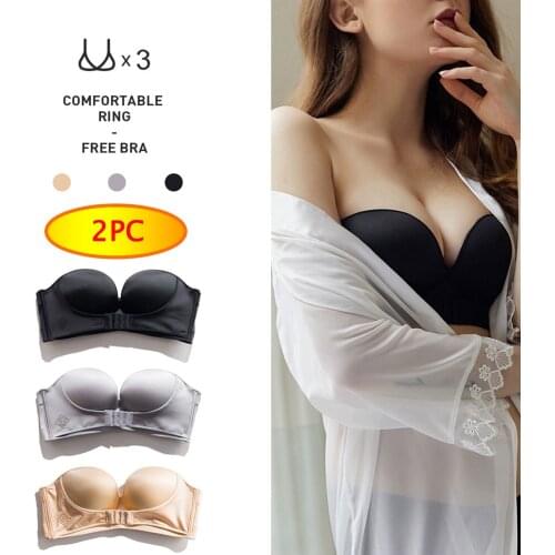 2021 New Womens tube top 2PC Strapless Front Buckle Sexy up Invisible Anti-Slip Push Up Bra tops Underwear Bras