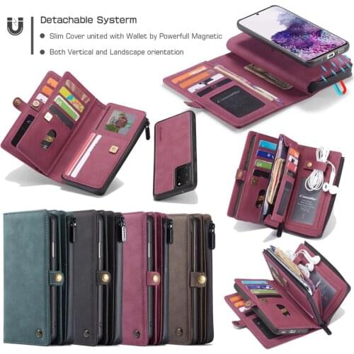 For Samsung S20 Ultra Note 10 20 Plus 5G Luxury Zipper PU Leather Multi-card Wallet Purse Flip Case Magnetic Removable Cover