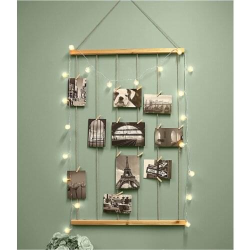 Wooden Rope Photo Hanger Table Frame Home Decor Photography Rack