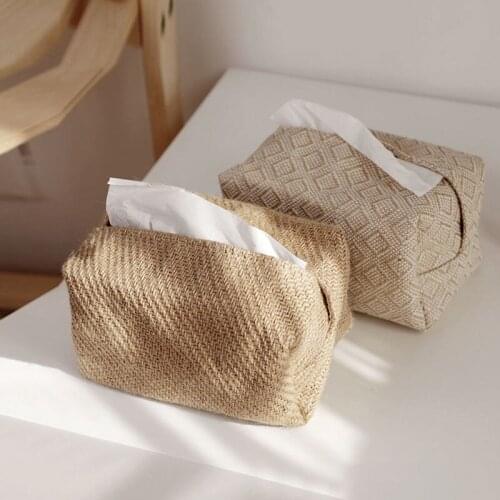 Japanese-Style Jute Tissue Case Napkin Holder For Living Room Table Tissue Boxes Container Home Car Papers Holder 1PC