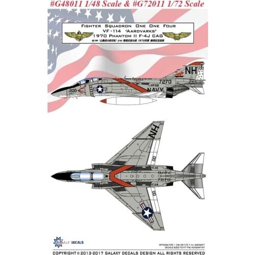 GALAXY G48011 G72011 1/48 1/72 Scale F-4J VF-114 Aardvarks 1970 Decal for Academy Airplane Model