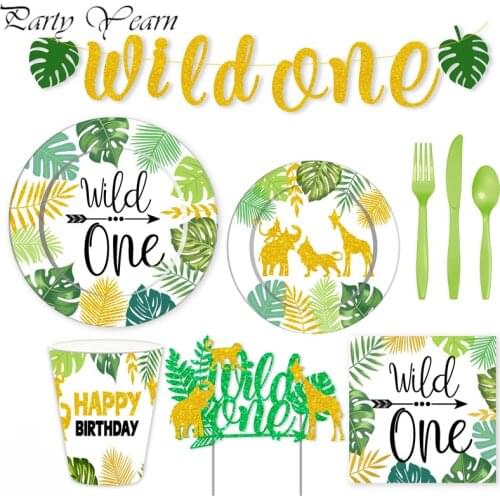 Wild One Theme Party Disposable Tableware Plates Cup Jungle Safari Theme Party Baby Shower Happy Birthday Party Decorations Kids