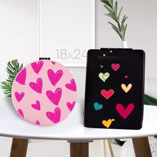 Love Heart Makeup Mirror with Double Side for Girl Cute Portable travel Folding Magnifying Compact Cosmetic Vanity Pocket Mirror