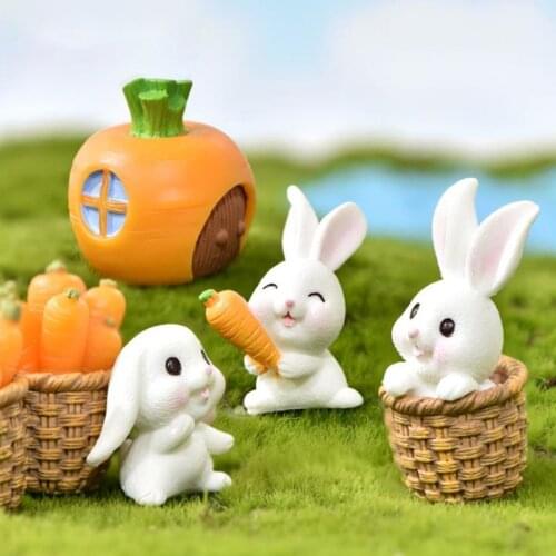 Miniatures Rabbit Easter Hare Animal Figurine Resin Craft Mini Bunny Home Cake Decoration Accessories Desk Office Fairy Garden
