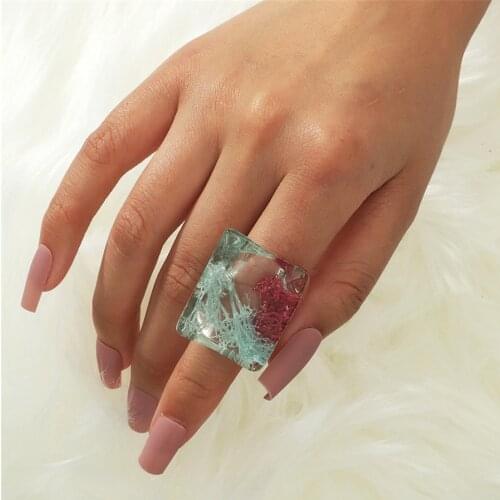 Trendy New Geometric Ring for Women Girl Cute INS Plant Acrylic Rings One Size
