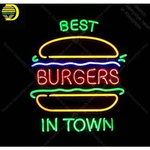 NEON SIGN For Best Burger In Town display Neon lamps Real GLASS Tube Decorate Home Room Advertise custom neon light with board
