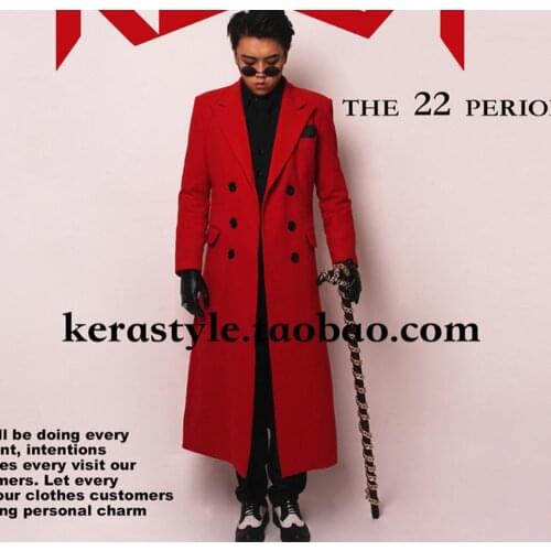 2021 New Mens Fashion Dj Red Cashmere Long Suit Performance Coat Singer Costumes Clothing Men Windbreaker Jackets