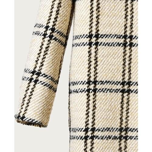 2019 Autumn and Winter New Lapel Plaid Long Woolen Coat Women Trench Coat