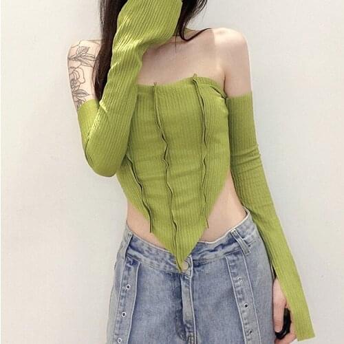 Autumn new style womens solid color slim-fit navel fashion irregular halter top women