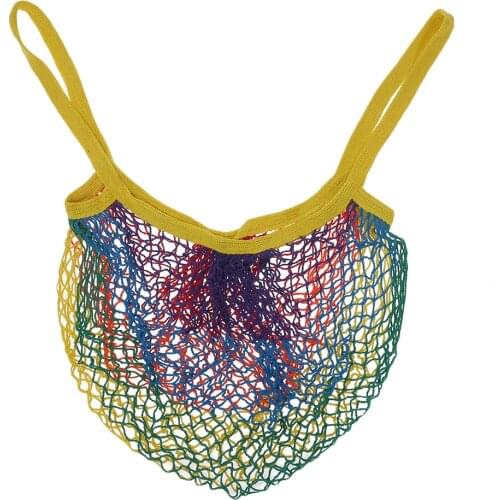Portable Reusable Grocery Bags for Fruit Vegetable Bag Rainbow Color Cotton Mesh String Organizer Handbag Net Shopping Bags Tote