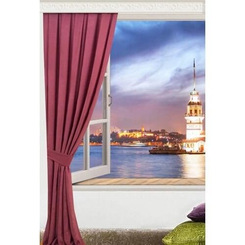 Nature Curtain Fabric Lace-Up Canvas Pleated Backdrop Curtain Color Rose 90x260 cm
