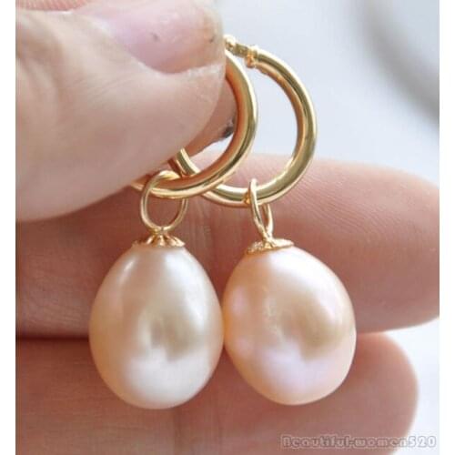 Handmade lovely bead a pair of elegant natural south sea pink pearl earrings 925