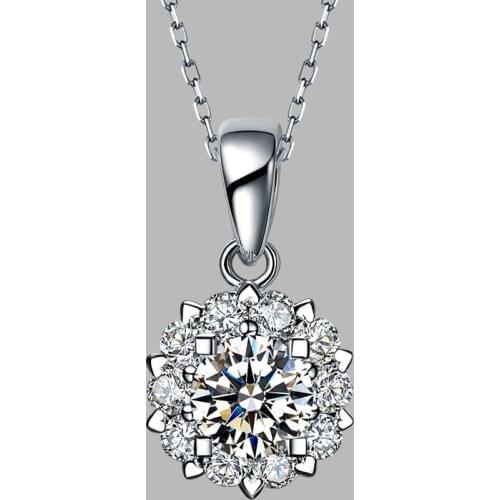 Cute Crystal Flower Wedding Necklace Luxury Female White Zircon Pendant Necklace Classic Silver Color Chain Necklaces For Women
