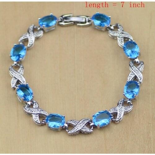 Blue CZ White Zircon Chain Link Bracelet Women Fashion Bracelet