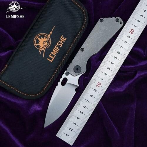 LEMIFSHE SMG Folding Knife D2 blade Titanium handle Copper washer kitchen outdoors hunting utility Knives EDC Tools