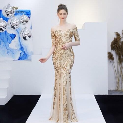 Prom dresses 2019 boat neck prom dress sexy sequin vestidos de gala zipper back mermaid floor length prom gown with sleeves