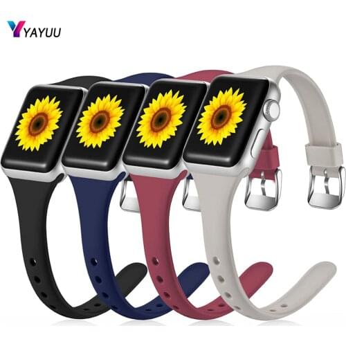 YAYUU Thin Slim Narrow Watch Strap For Apple Watch 6 SE 5 4 3 2 1 38mm 40mm Wristband for iwatch 5 44mm 42mm Silicone Bracelet