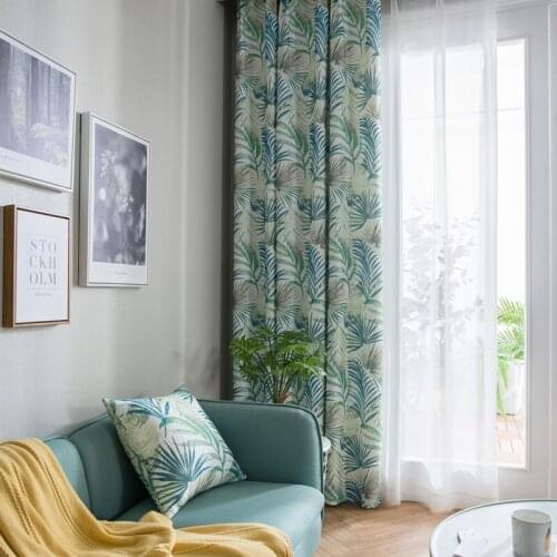 European and American style leaves design shading printed curtains blackout window treatment for living room , bed room