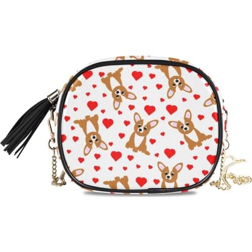 Cartoon Corgi Print Leather Crossbody Bags For Women Travel Handbag Fashion Simple Valentines Day Shoulder Messenger Bag Ladies