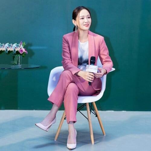 Women Sweatsuits Sets 2019 Spring Women Chic Pink Blazer Straight Pants 2 Piece Sets Womens Outfits Long Sleeve single button