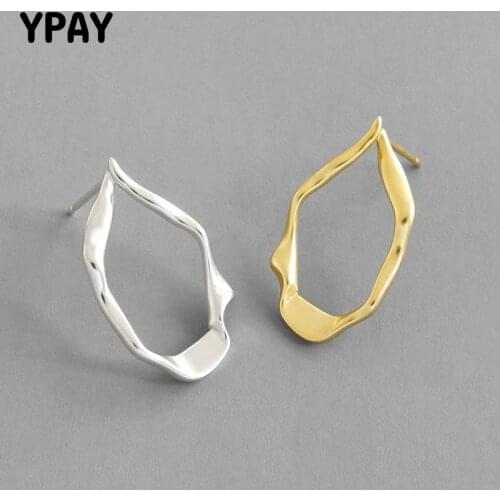 YPAY 100% Authentic 925 Sterling Silver Stud Earrings for Women Korea Simple Irregular Uneven surface Earring Jewelry YME699
