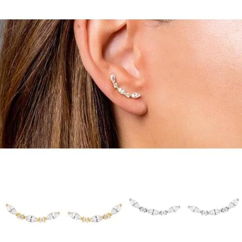 CRMYA Flowers Cubic Zirconia Ear Cuff Gold Silver Plated Crawler Ear Climber Earrings For Women Wedding Temperament