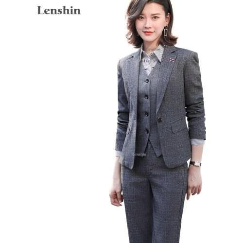 Lenshin 3 Pieces Business Suit Set for Office Lady Women High-quality Work Wear Women Pant Suits Formal Blazer Vest Trouser