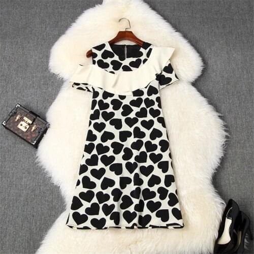 Summer Dress Women 2020 New Fashion Designers Short Sleeve Ruffle Patchwork Heart Print Off Shoulder Loose Dress Casual Vestidos