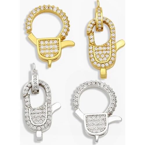 OCESRIO Gold DIY Pendant Carabiner Small Round Lock Screw Zircon Clasps Luxury Oval Clasps Necklace for Jewelry Making cspa081