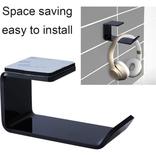 1pcs Sticker Acrylic Headphone Bracket Hanger Under Desk Wall Mounted Headset Holder Hook Earphone Sticky Display Stand