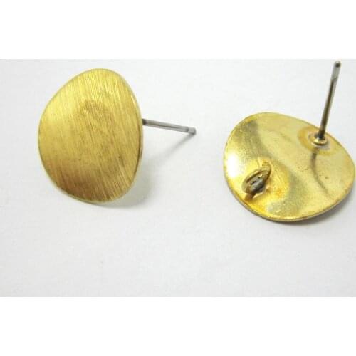 Brass stud earrings 14.8mm Textured Raw brass Round stud boho earrings findings R269