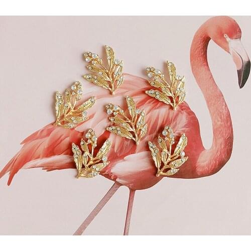 10 pcs/lot Leaf Alloy Craft Supplies Rhinestone Button for DIY Hair Bridal Jewelry Phone Accessory Decors Ornaments Earrings