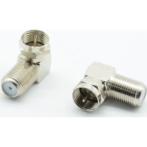 2PCS copper F male plugs to F female right angle 90 elbow satellite antenna adapter coaxial TV connector curved right angle