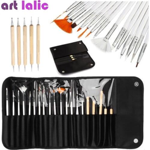 20 Pcs/Set Nail Art Decorations Brush Set Tools Professional Painting Pen for False Nail Tips UV Nail Gel Polish + Pouch Bag